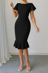 Kısa Kollu Yuvarlak Yaka Pileli Janjan Krep Elbise