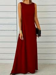 Kolsuz Kayık Yaka Maksi Janjan Krep Elbise