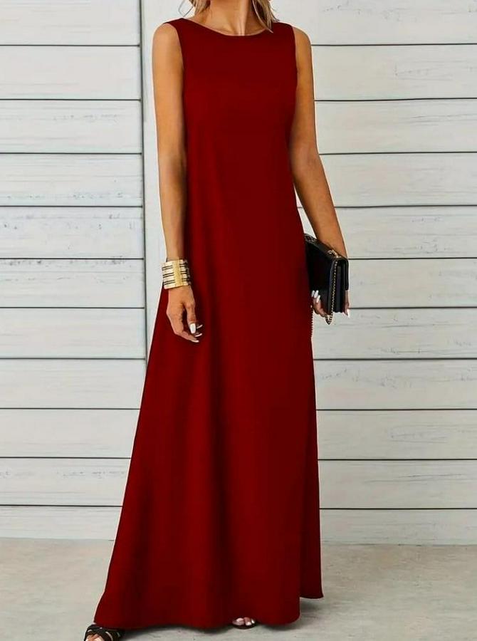 Kolsuz Kayık Yaka Maksi Janjan Krep Elbise