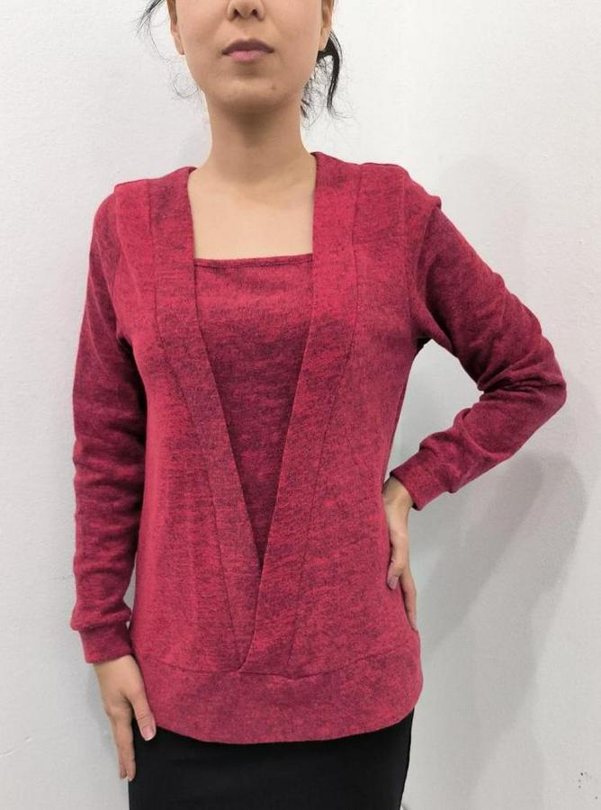 Uzun Kollu Kruvaze Yaka Kol Ve Etek Ucu Manşet Detay Yumoş Bluz