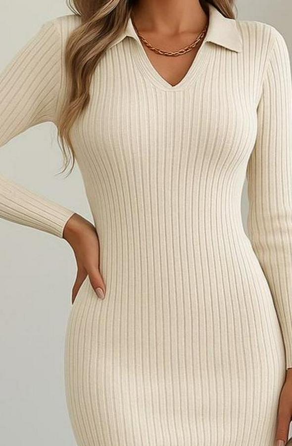 Uzun Kollu Triko Elbise