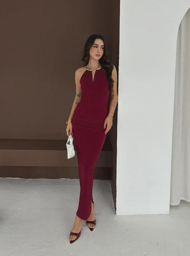 Uzun Abiye Elbise Yırtmaçlı Sırt Dekolteli Şık Gece Elbisesi