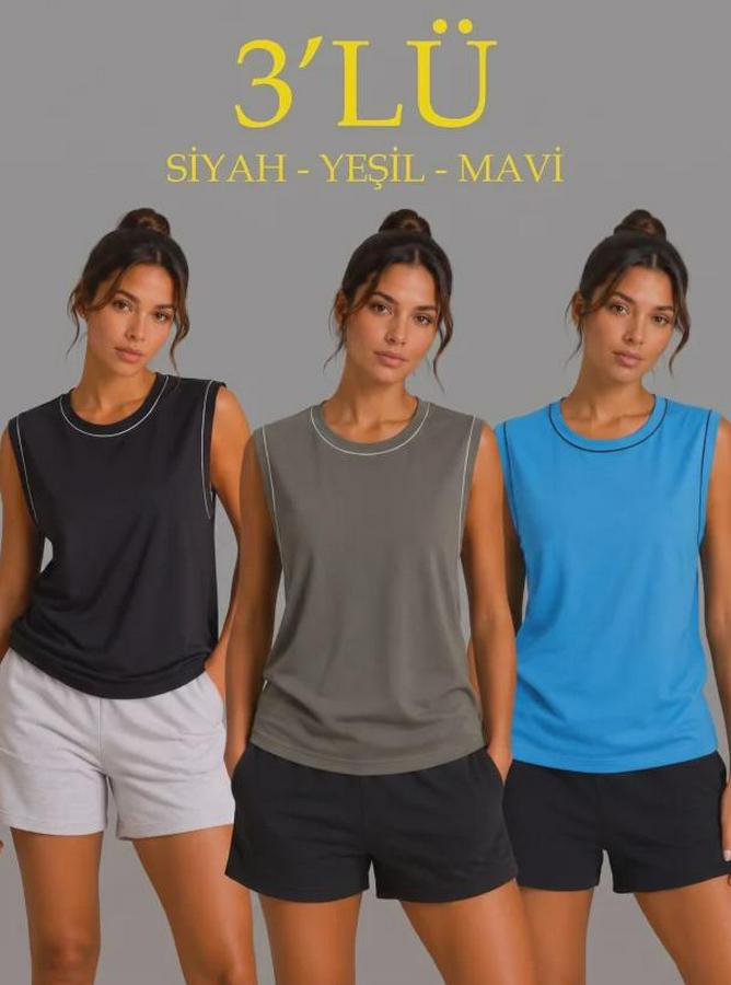 ’lü Kolsuz Sporcu Atlet Seti Yazlık Bisiklet Yaka