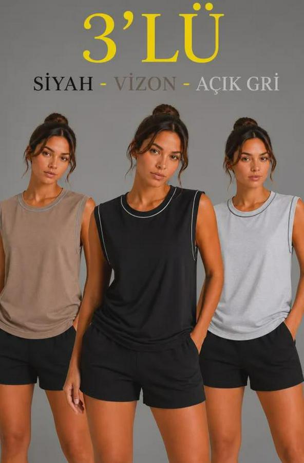 ’lü Kolsuz Sporcu Atlet Seti Yazlık Bisiklet Yaka