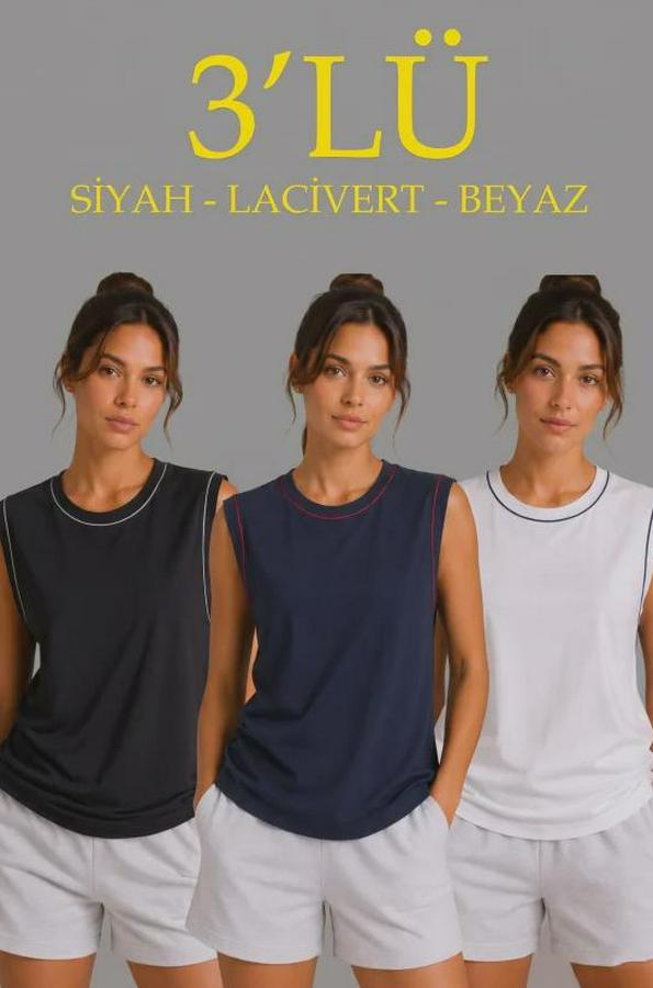 ’lü Kolsuz Sporcu Atlet Seti Yazlık Bisiklet Yaka