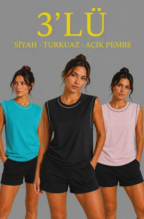 ’lü Kolsuz Sporcu Atlet Seti Yazlık Bisiklet Yaka