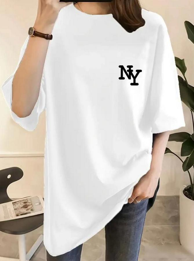 Baskılı Oversize Bisiklet Yaka T-Shirt