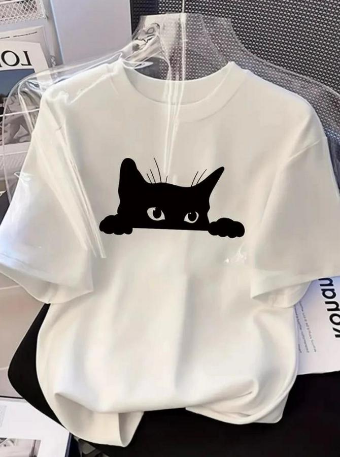 Baskılı Oversize Bisiklet Yaka T-Shirt