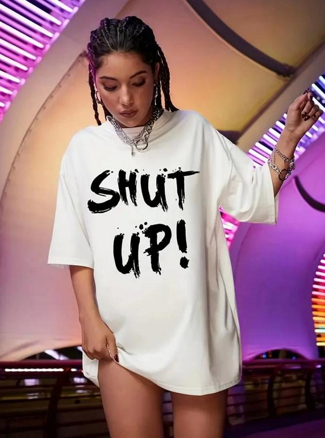 Baskılı Oversize Bisiklet Yaka T-Shirt