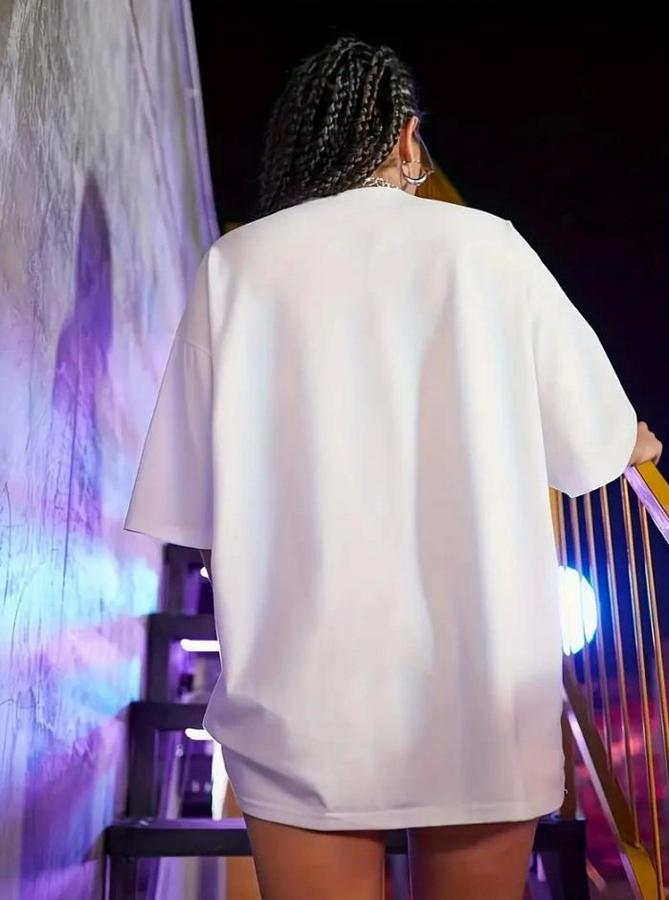 Baskılı Oversize Bisiklet Yaka T-Shirt