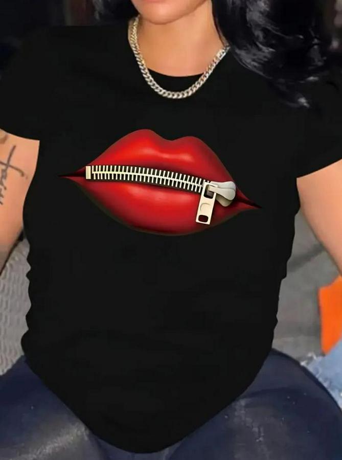 Baskılı Oversize Bisiklet Yaka T-Shirt