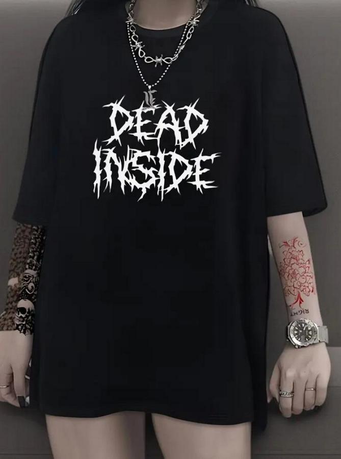 Baskılı Oversize Bisiklet Yaka T-Shirt