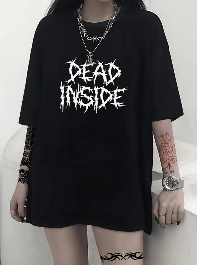 Baskılı Oversize Bisiklet Yaka T-Shirt