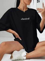 Baskılı Oversize Bisiklet Yaka T-Shirt
