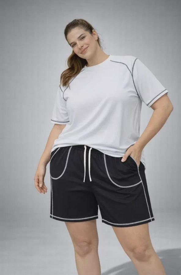 Battal Beden Kısa Kollu Tişört Şort Takım Kontrast Dikiş Detaylı Günlük Ev Giyimi