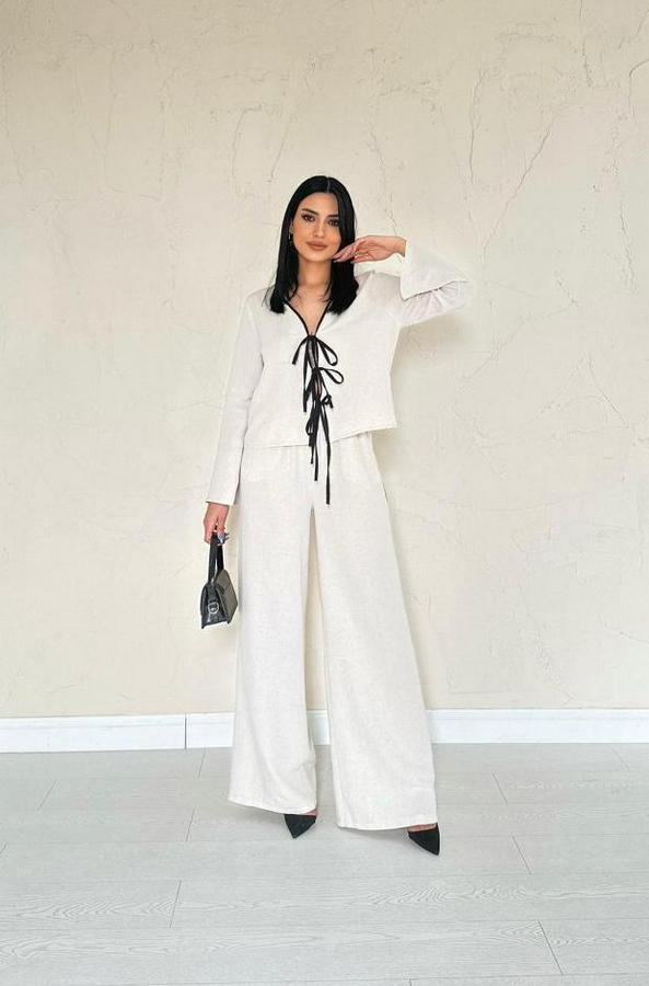 Bej Fiyonklu Keten Takım