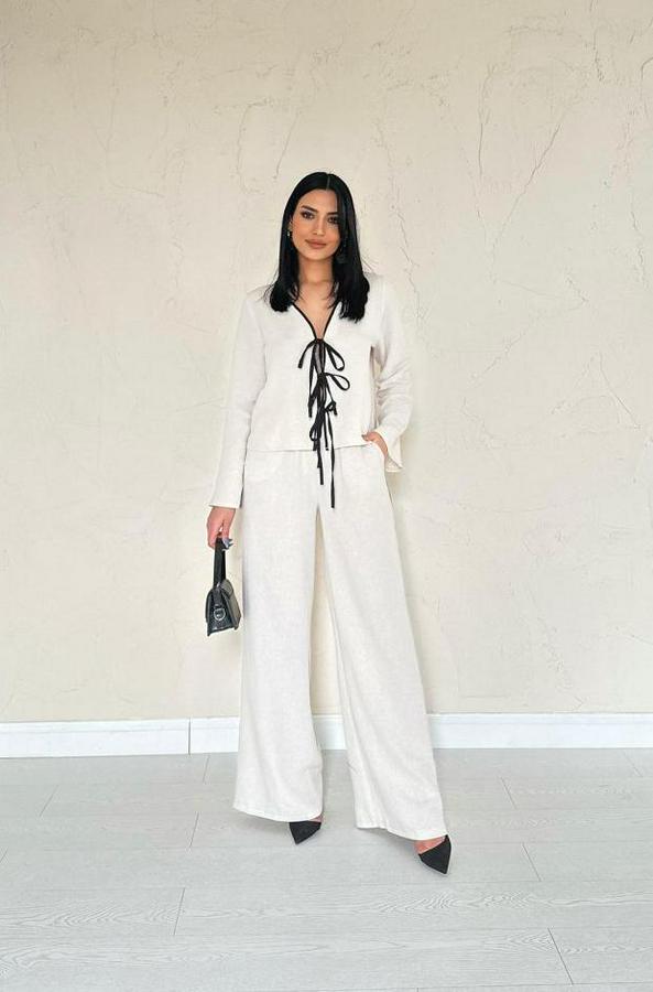 Bej Fiyonklu Keten Takım