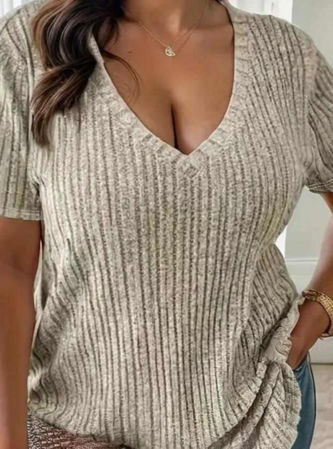Kısa Kollu V Yaka Fitilli Kaşkorse Bluz