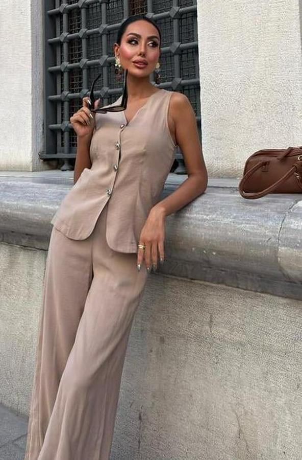 Arkası Bağcıklı Yelek Plazza Pantolon Modal Takım 10202-08