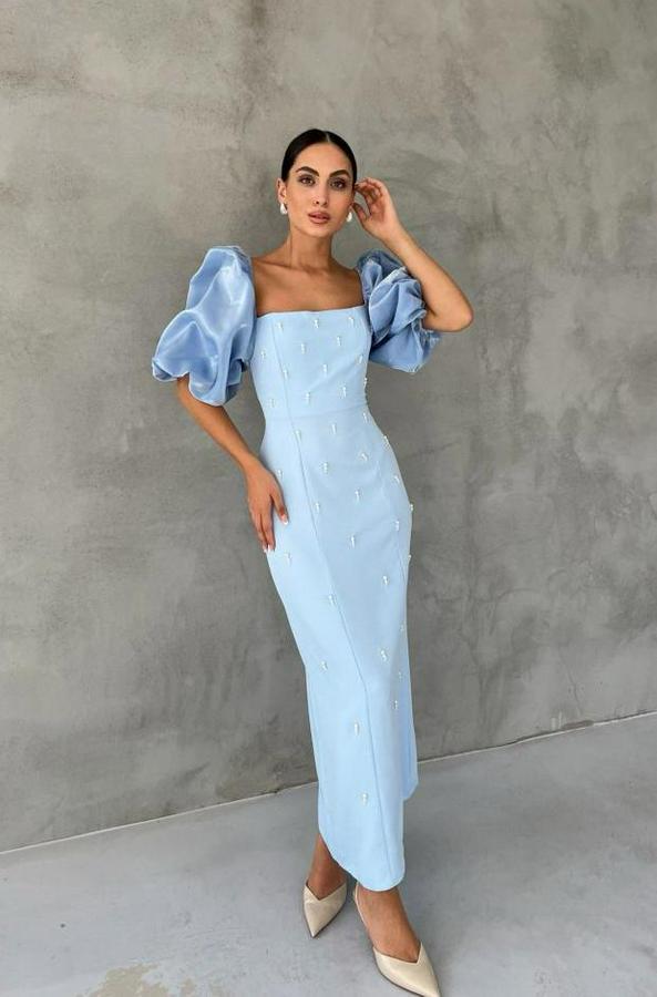 Bebe Mavi Işlemeli Kolu Garnili Elbise