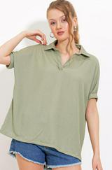 Çağla Oversize Polo Yaka Örme Bluz 0486