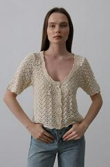 Çiçek Detaylı Düğmeli Triko