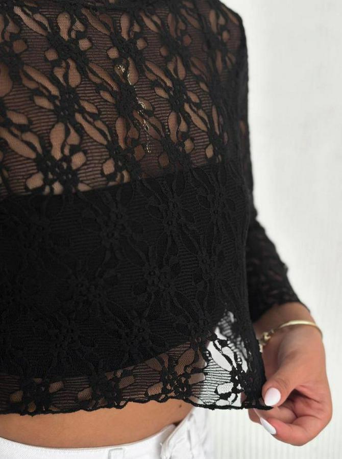 Dantel Uzun Kol Bluz- Siyah
