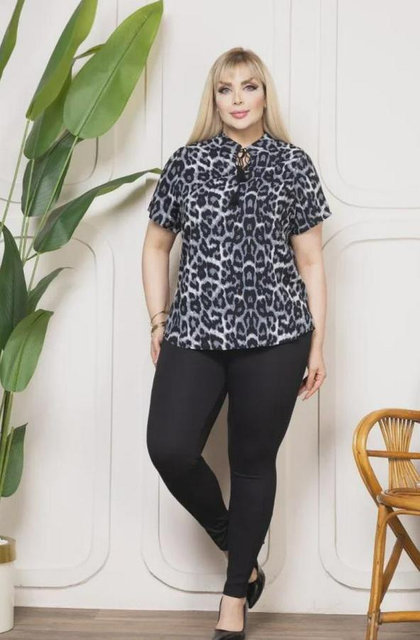Desenli Püsküllü Viskon Bluz Bebe Yaka Kısa Kollu Big Size Rahat Kesim