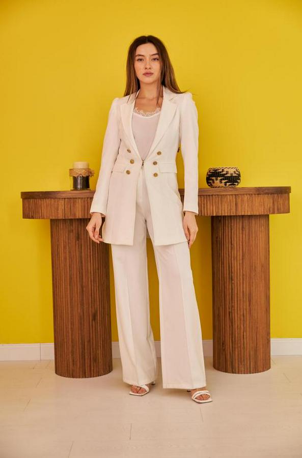 Ekru Blazer Düğmeli Ceket