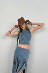 Fırfır Detay Denim Bluz