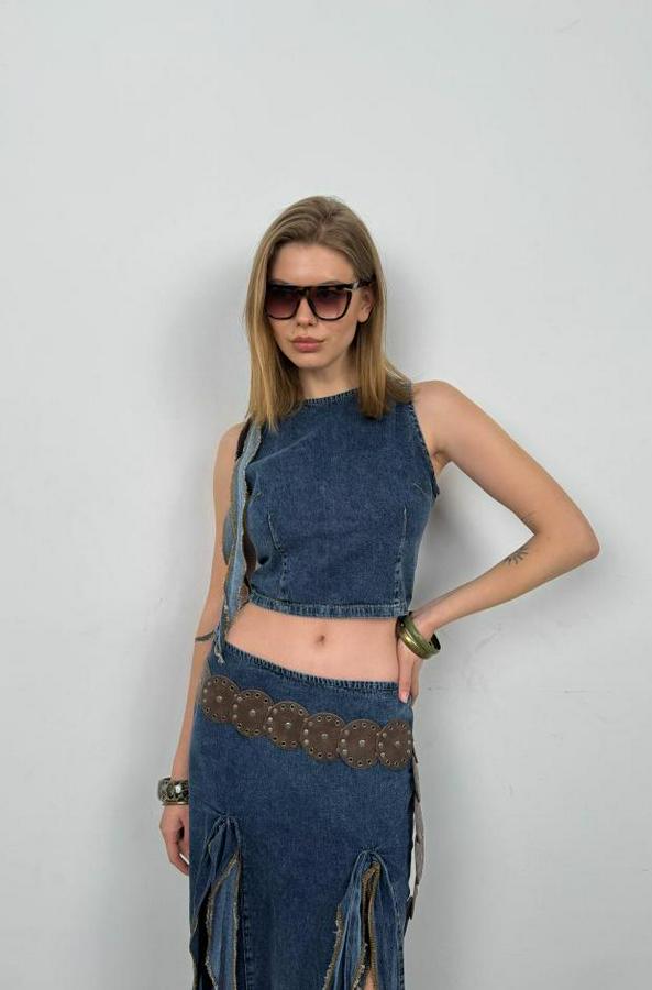 Fırfır Detay Denim Bluz