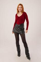 Geniş Yaka Bordo Basic Body Bluz