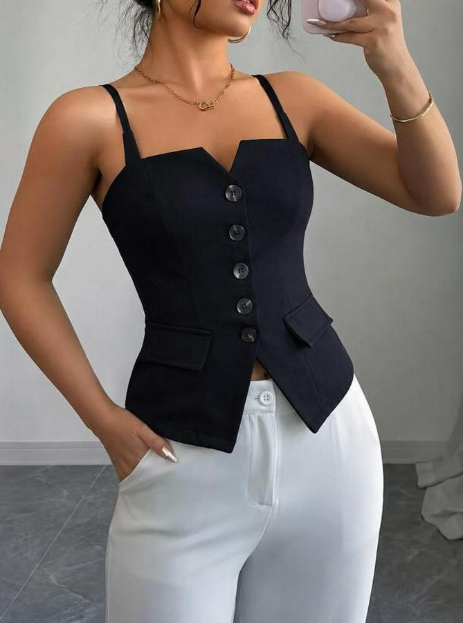 Askılı Önü Düğmeli Atlas Bluz