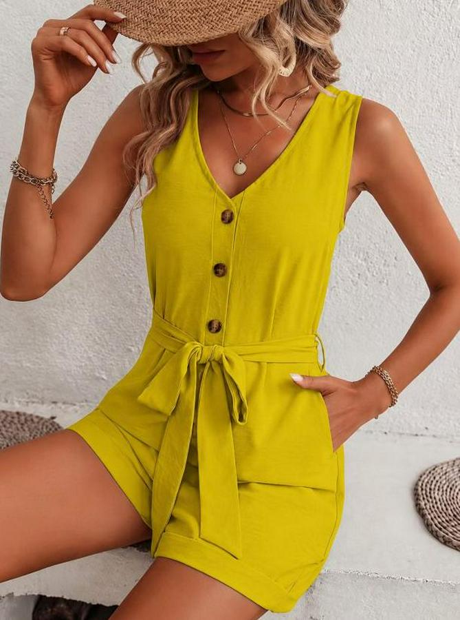 Askılı V Yakalı Önden Düğmeli Belden Bağcıklı Kısa Aerobin Tulum