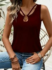 Askılı Yaka Şerit Halka Detaylı Viskon Bluz