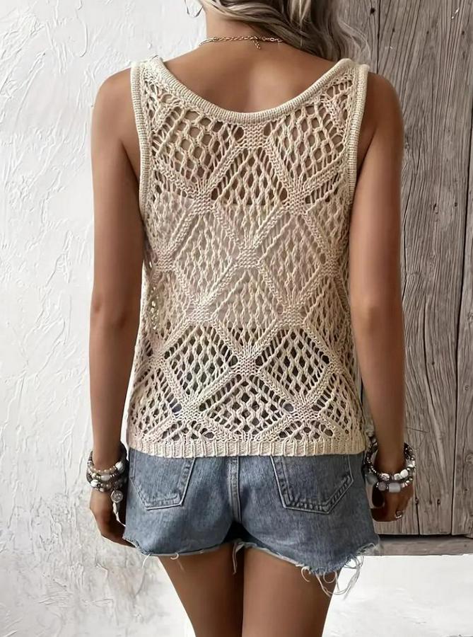 Askılı Yuvarlak Yaka Geometrik Desenli Triko Bluz