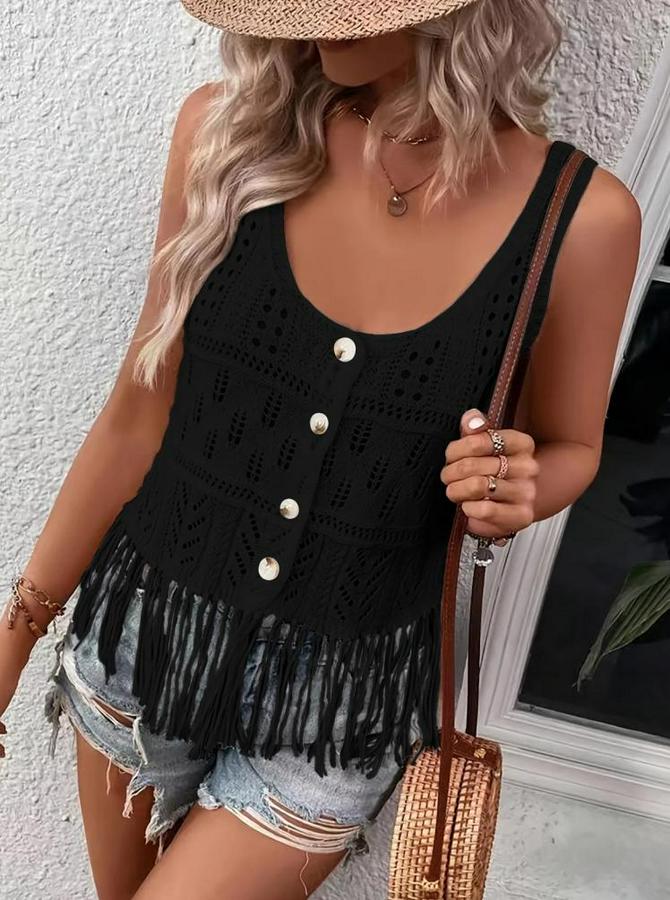 Askılı Yuvarlak Yaka Önden Düğmelipüsküllü Triko Bluz