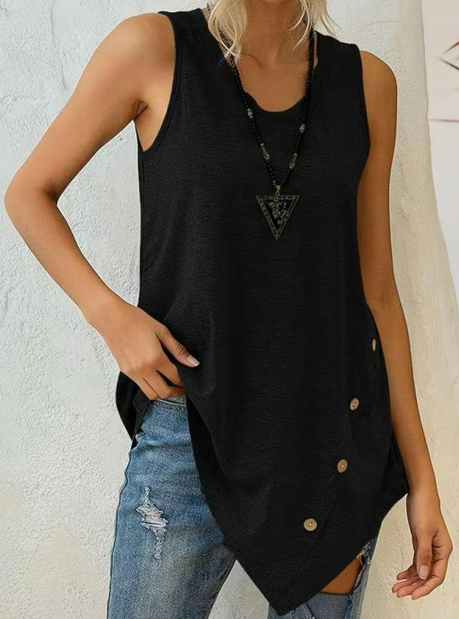 Askılı Yuvarlak Yakalı Asimetrik Kesim Detaylı Viskon Bluz