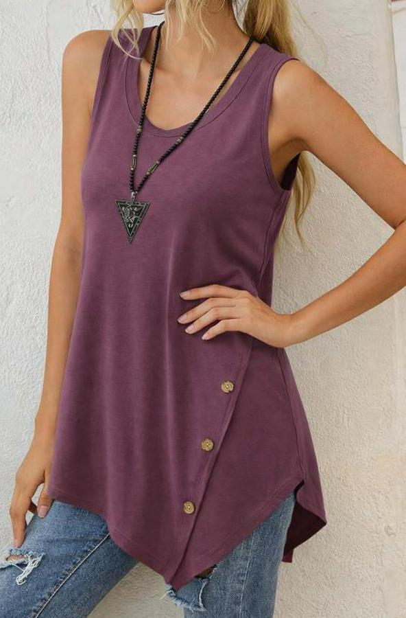 Askılı Yuvarlak Yakalı Asimetrik Kesim Detaylı Viskon Bluz