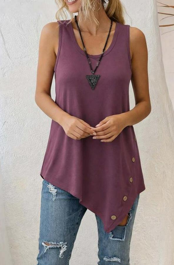 Askılı Yuvarlak Yakalı Asimetrik Kesim Detaylı Viskon Bluz