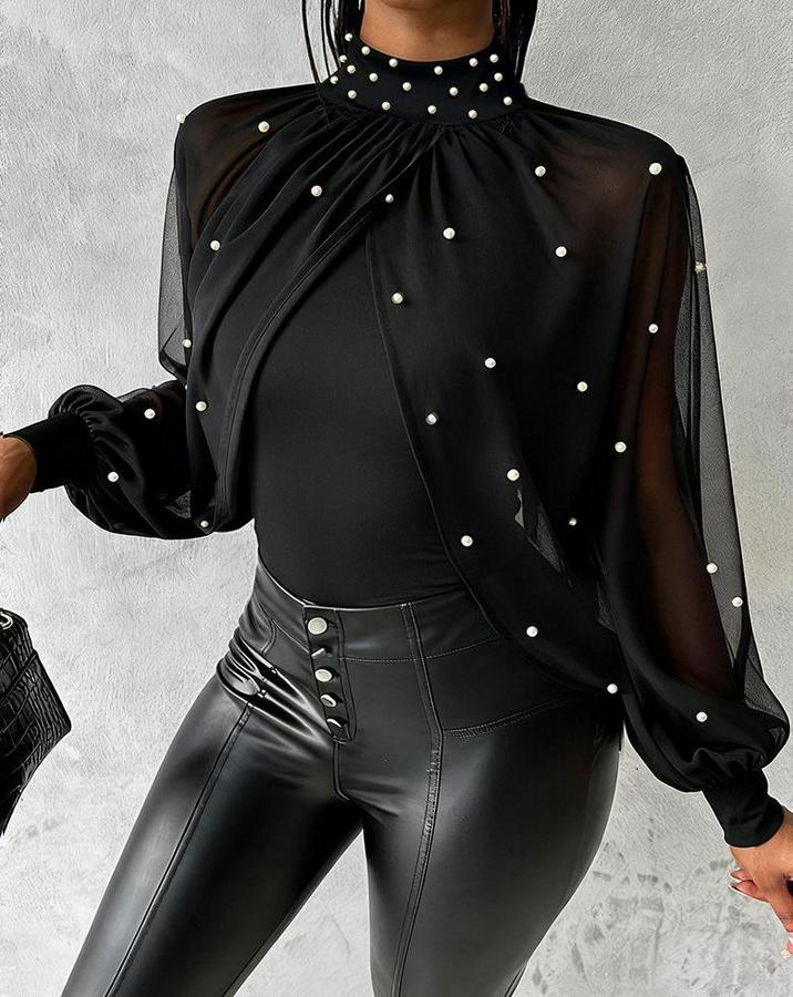 Balıkçı Yaka Incili Pelerin Ithal Krep Bluz