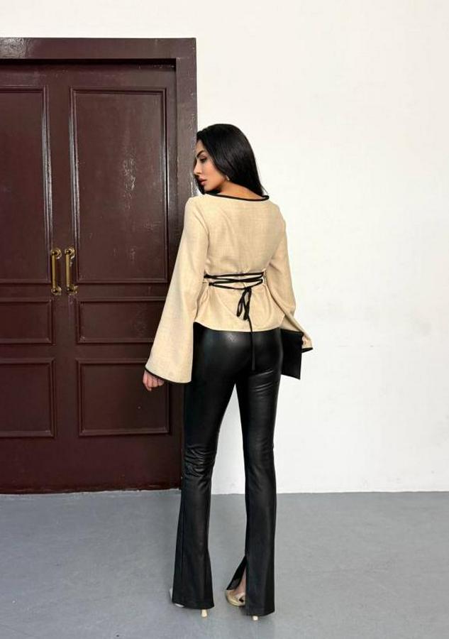 Belde Bağcık Detaylı Keten Bluz