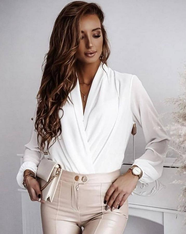 Beyaz Kruvaze Yaka Sandy Bluz