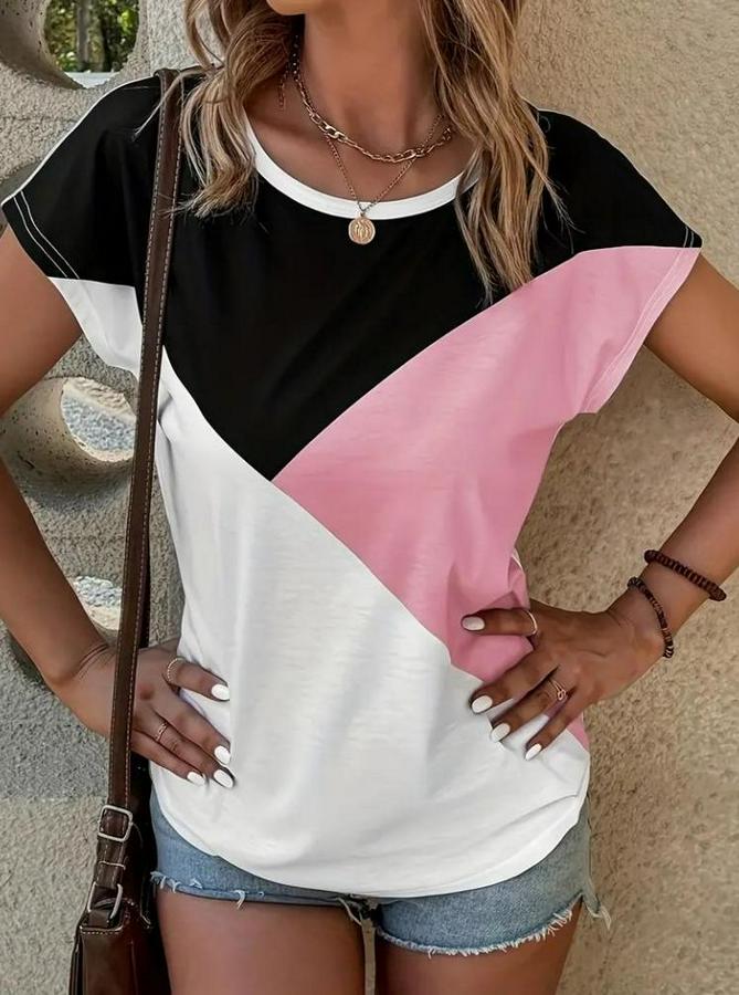 Bisiklet Yaka Üç Renk Viskon T-Shirt