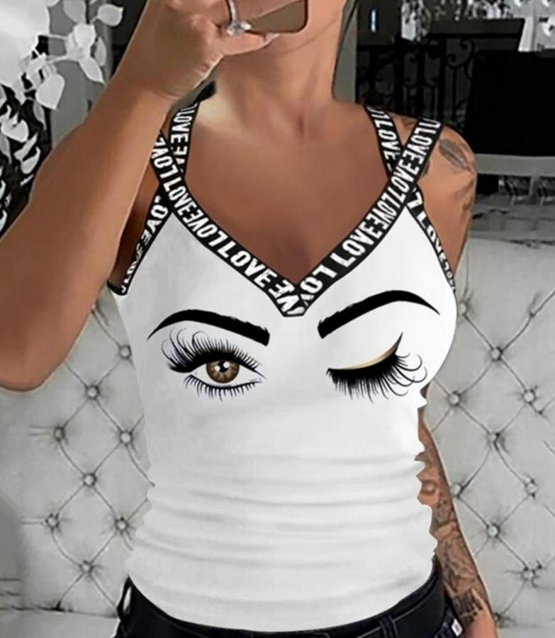 Çapraz Şeritli Göz Baskılı Viskon Bluz