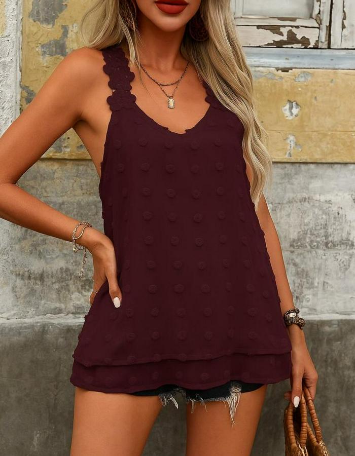 Dantel Askılı V Yakalı Sırtı Çapraz Detaylı Ponpon Bluz