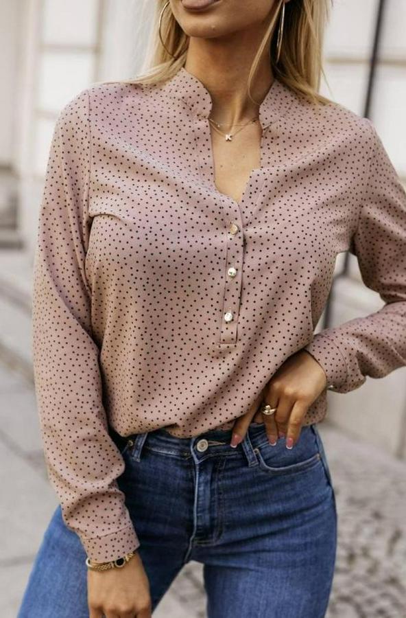 Hakim Yaka Metal Düğmeli Moskrep Kumaş Bluz