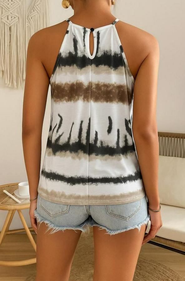 Halter Kollu Damla Detaylı Desenli Süprem Bluz