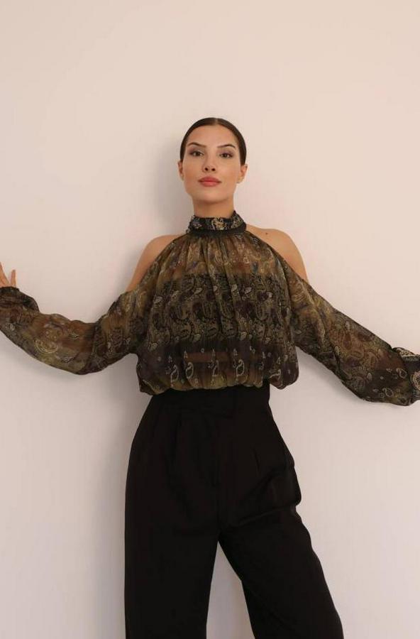 Halter Yaka Full Transparan Omuz Dekolteli Bluz