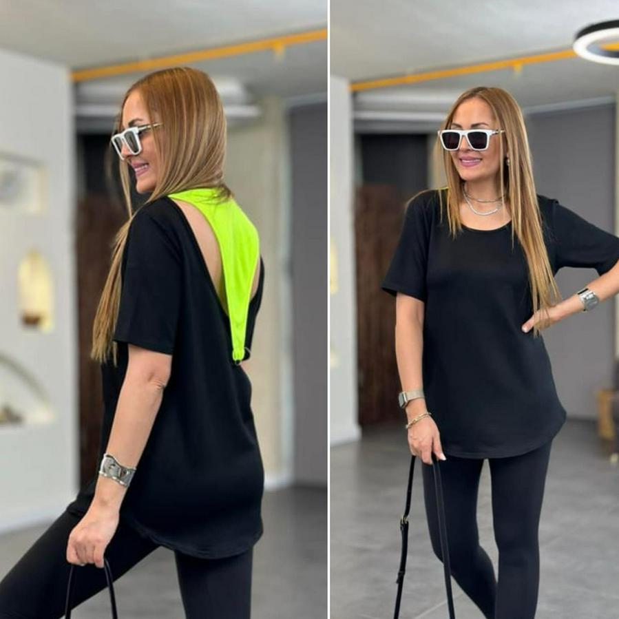 Iki Iplik Kumaş Sırt Neon Detay Bluz